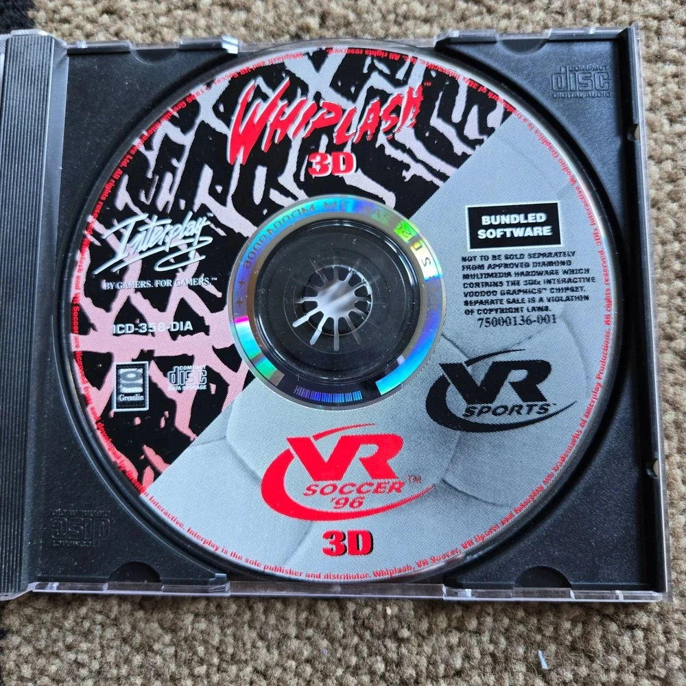 Whiplash 3D VR Soccer 96 Interplay PC CD-ROM Bundled Software 1996 Voodoo 3Dfx